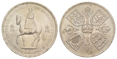 Великобритания 1 крона (5 шиллингов) 1953 коронация королевы Елизаветы, Елизавета II (1952-2022) Елизаветы KM 894, Spink 4136 медно-никель UNC 1091-8-13