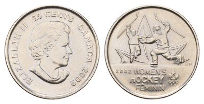 Канада 25 центов 2009 Победа женской сборной по хоккею на олимпиаде Солт-Лейк-Сити 2002 KM 1064 сталь плакированная никелем UNC 110-312