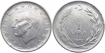 Турция 1 лира 1972 Мустафа Кемаль Ататюрк KM 889а.2 нержавеющая сталь 3856-845