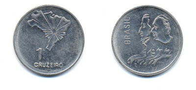 Бразилия 1 крузейро 1972 150 лет независимости KM 582 никель aUNC 51-5724