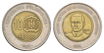 Доминиканская Республика (Доминикана) 10 песо 2005 KM 106 биметалл 4663-927