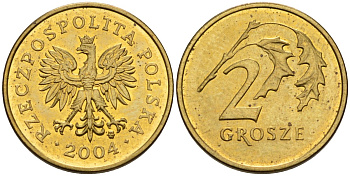 Польша 2 гроша 2004 MW KM 277, Parchimowicz 702k латунь 4580-524