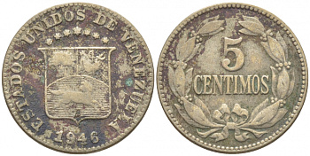 Венесуэла 5 сентимо 1946 р KM 29а медно-никель 112-311