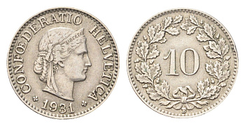 Швейцария 10 раппенов 1931 B KM 27 медно-никель 4708-146