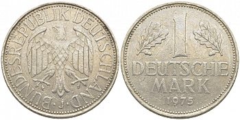ФРГ 1 МАРКА 1975 J KM 110, J. 385 медно-никель 3856-135