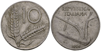 Италия 10 лир 1956 KM 93 алюминий 4176-227