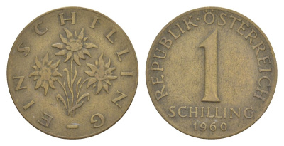 Австрия 1 шиллинг 1960 KM 2886 алюминиевая бронза 4633-745