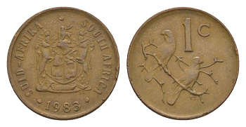 ЮАР 1 цент 1983 герб, капские воробьи KM 82 бронза 4608-263