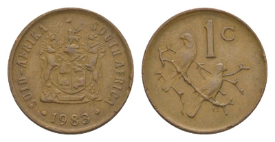 ЮАР 1 цент 1983 герб, капские воробьи KM 82 бронза 4608-263