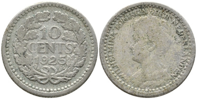 Нидерланды 10 центов 1925 Вильгельмина (1890-1948) KM 145 серебро 4609-737