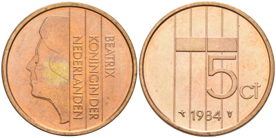 Нидерланды 5 центов 1984 Беатрикс (1980-2013) KM 202 бронза UNC 4116-235