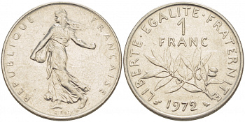 ФРАНЦИЯ 1 ФРАНК 1972 СЕЯТЕЛЬ KM 925.1 никель 77-921