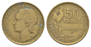 Франция 50 франков 1953 B KM 918.1, Le Frank 425.10 алюминиевая бронза 4563-554