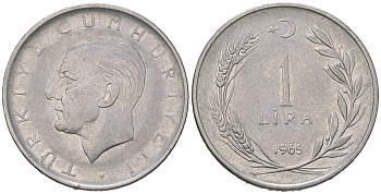 Турция 1 лира 1965 Мустафа Кемаль Ататюрк KM 889a.1 нержавеющая сталь 4584-443