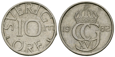 Швеция 10 эре 1982 Карл XVI Густав (1973- ) KM 850 медно-никель 4173-1035