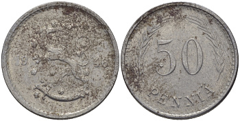 ФИНЛЯНДИЯ 50 ПЕННИ 1946 S KM 26b железо 100-217