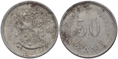 ФИНЛЯНДИЯ 50 ПЕННИ 1946 S KM 26b железо 100-217