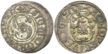 Рига 1 шиллинг (шеляг) 1620 Сигизмунд III (1587-1632), вес 0,84 гр. KM 5 серебро 1517-421