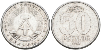 ГДР 50 пфеннигов 1958 А KM 12.1 алюминий 4571-637