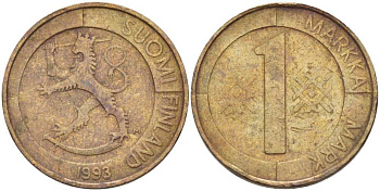 ФИНЛЯНДИЯ 1 МАРКА 1993 М KM 76 алюминиевая бронза 210-826