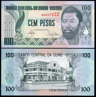 Гвинея-Бисау 100 песо 1990 Домингос Рамос, Национальный Банк, 1 марта 1990 Pick 11  бумага  UNC (пресс) 448-150-2