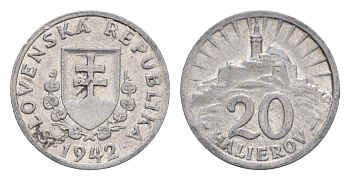 Словакия 20 геллеров 1942 KM 4a алюминий 4659-546