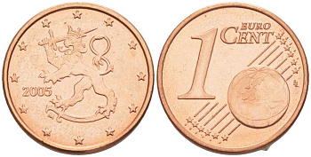 ФИНЛЯНДИЯ 1 ЕВРОЦЕНТ 2005 M KM 98 сталь плакированная медью UNC 214-264