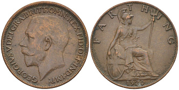 Великобритания 1 фартинг 1920 Георг V (1910-1936) KM 808.2, Spink 4060 бронза 4543-1016