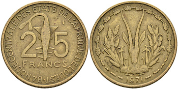 Валютное сообщество стран Западной Африки 25 франков 1971  KM 5 алюминиевая бронза    4595-723