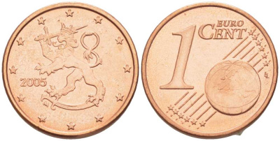 ФИНЛЯНДИЯ 1 ЕВРОЦЕНТ 2005 M KM 98 сталь плакированная медью UNC 214-264