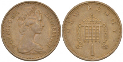 Великобритания 1 пенни 1976 Елизавета II (1952-2022) KM 915, Spink 4237 (B1) бронза 112-1129