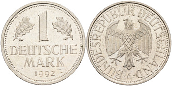 ФРГ 1 марка 1992 A KM 110, J. 385 медно-никель 4584-1046