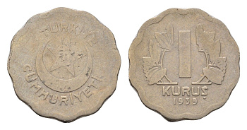 Турция 1 куруш 1939 KM 867 медно-никель 45-453