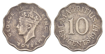 Маврикий 10 центов 1947 KM 24 медно-никель 4150-1241