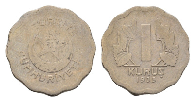 Турция 1 куруш 1939 KM 867 медно-никель 45-453