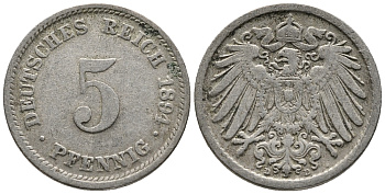 ГЕРМАНИЯ 5 ПФЕННИГОВ 1894 D KM 11, J. 12 медно-никель 39-668