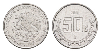 Мексика 50 сентаво 2011 Mo KM 936 нержавеющая сталь UNC 4636-513