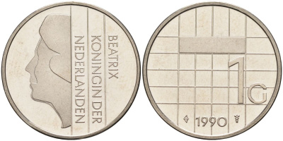 Нидерланды 1 гульден 1990 Беатрикс (1980-2013) KM 205 никель UNC 4116-134