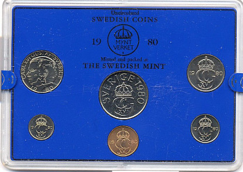 Швеция набор монетного двора из 6 монет 1980 в пластике, Карл XVI Густав (1973- ) KM MS15 UNC 4-3-6-135