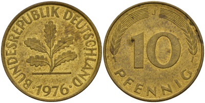 ФРГ 10 пфеннигов 1976 J J. 383, KM 108 сталь плакированная латунью    4603-431