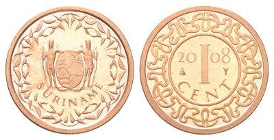 Суринам 1 цент 2008 тираж 1000 экземпляров KM 11b сталь плакированная медью BU 4625-264