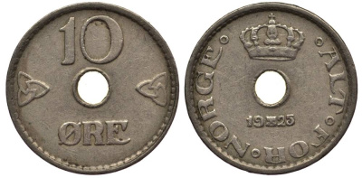 Норвегия 10 эре 1925 Хокон VII (1905-1957) KM 383 медно-никель 4549-946