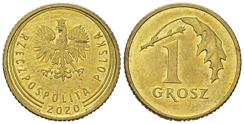Польша 1 грош 2020 MW Y 923 сталь плакированная латунью UNC 4618-254