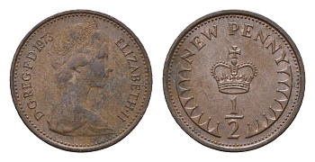 Великобритания 1/2 пенни 1973 Елизавета II (1952-2022) KM 914, Spink 4239 (A1) бронза 4613-1051
