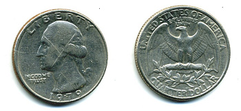 США 25 ЦЕНТОВ = КВОТЕР 1979 ВАШИНГТОН KM А164а медь плакированная медно-никелем 59-1925