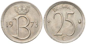 Бельгия 25 сантимов 1973 Belgie, Бодуэн I (1951-1993) KM 154.1 медно-никель UNC 261-1669