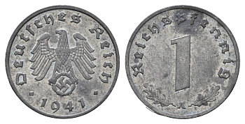 Германия 1 рейхспфенниг 1941 A KM 97, J. 369 цинк 4682-929