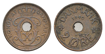 Дания 2 эре 1940 N, Кристиан X (1912-1947) KM 827 бронза 4701-922