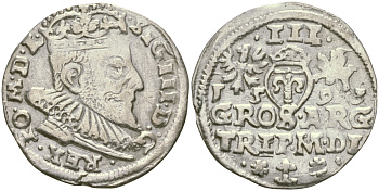 ПОЛЬША 3 ГРОША 1593 СИГИЗМУНД III ВАЗА (1587-1632) серебро 99-911