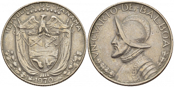 Панама 1/4 бальбоа 1970 Васко Нуньес де Бальбоа KM 11а медь плакированная медно-никелем 4544-745